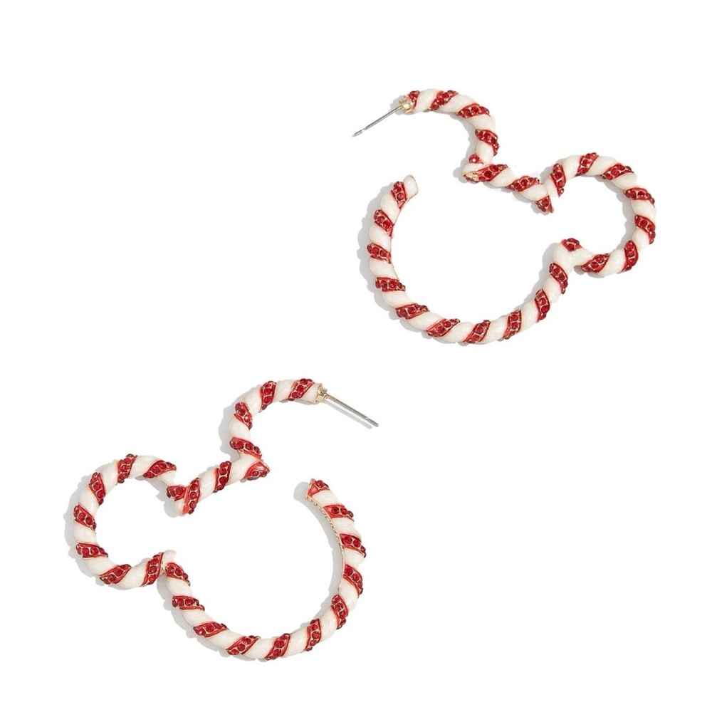 New Disney Mickey & Friends BaubleBar Women's Candy Cane Hoop Earrings